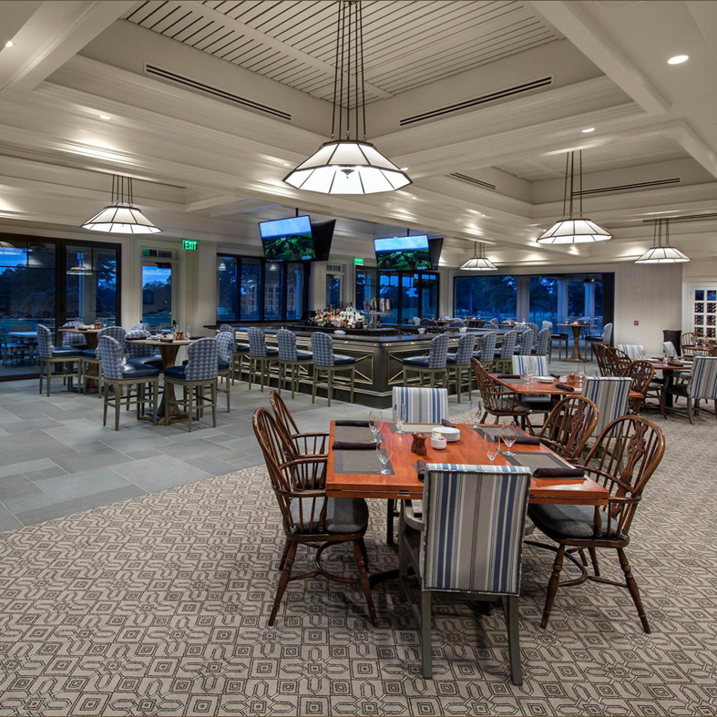 A beautifully installed commercial carpet in a restaurant dining area by DCO Commercial Floors in Atlanta, GA.
