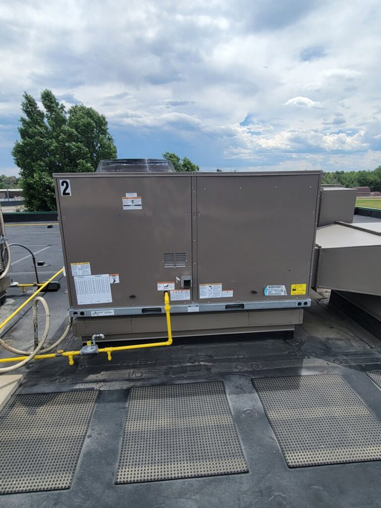 A commercial rooftop HVAC system maintained by Kraemer Mechanical in Broomfield, CO.