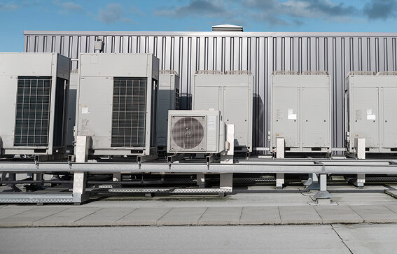 Multiple commercial rooftop HVAC systems installed and maintained by Accurate Air Inc. in Manchester, NH.