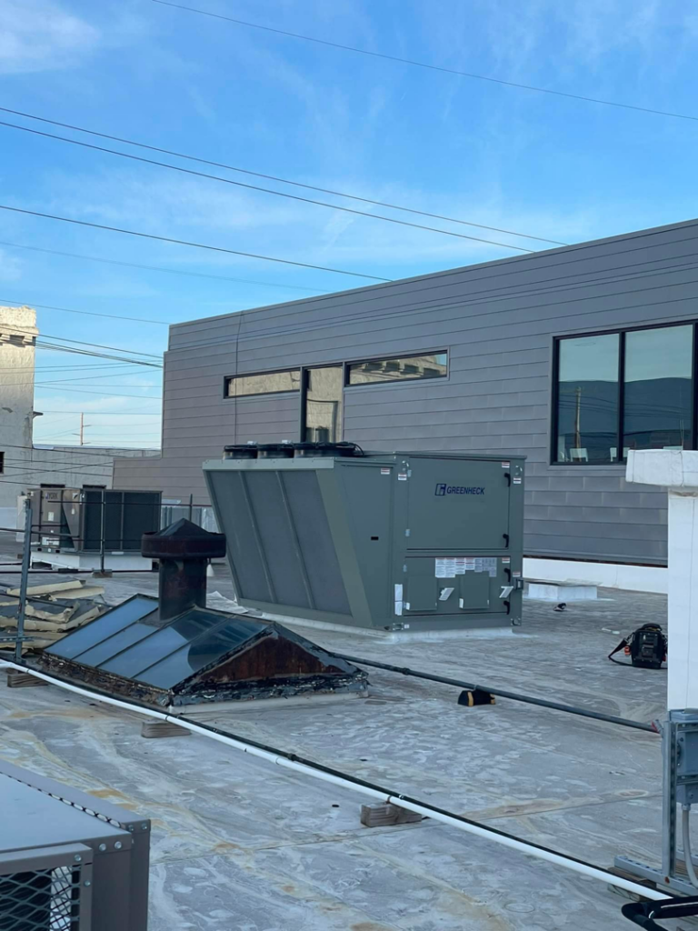 A large commercial rooftop HVAC unit by Greenheck, installed by Elemental Air in Sanford, FL.