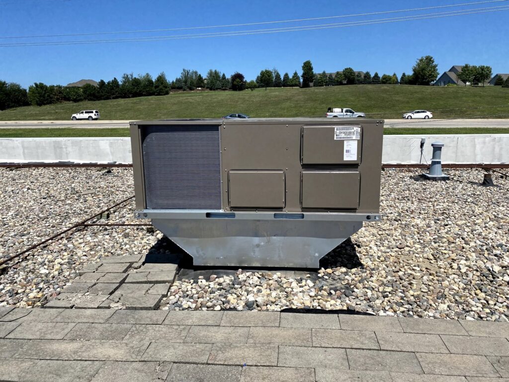 A commercial rooftop HVAC unit installed by Millard Heating & Cooling in Elkhorn, NE.