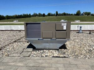 A commercial rooftop HVAC unit installed by Millard Heating & Cooling in Elkhorn, NE.