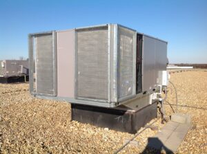 A large commercial rooftop HVAC unit serviced by Rescue Heating and Air Conditioning in Manassas, VA