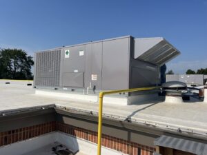 A large commercial rooftop HVAC unit installed by STAR Heating Cooling Plumbing in Fishers, IN.