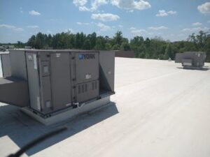 A commercial rooftop HVAC unit by YORK, maintained by SBS-NC, LLC in High Point, NC.