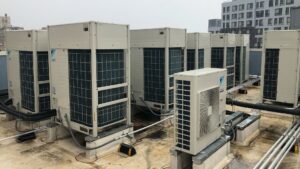 Multiple Daikin VRV commercial HVAC units installed on a rooftop in New York, NY by ProMasters HVAC Mechanical