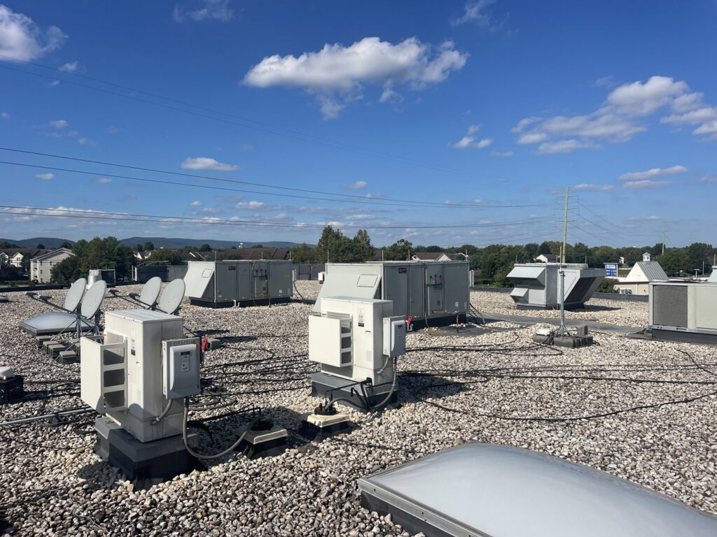 An overview of multiple commercial rooftop HVAC units installed by Mason Mechanical Services LLC HVAC Frederick Md in Jefferson, MD.