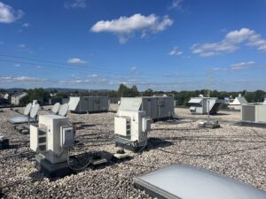 An overview of multiple commercial rooftop HVAC units installed by Mason Mechanical Services LLC HVAC Frederick Md in Jefferson, MD.