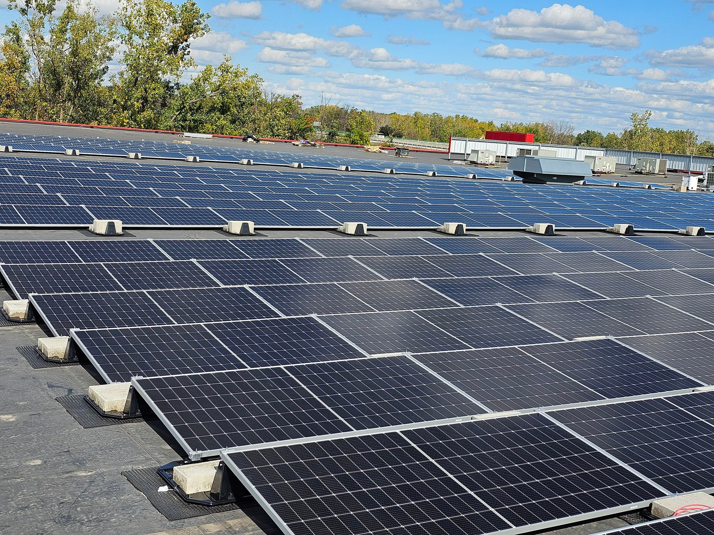 A large commercial solar panel installation completed by Spark Building Energy Solutions in Livonia, MI.