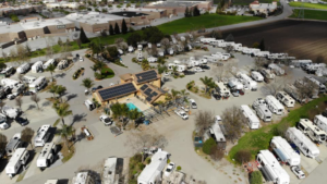 Commercial solar panel installation on a building within an RV park by Element Power Systems, Inc. in Brentwood, CA