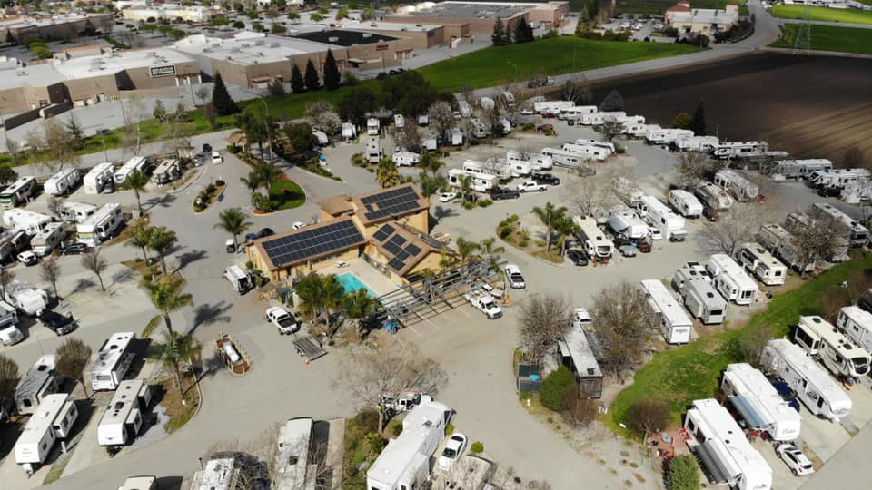 Commercial solar panel installation on a building within an RV park by Element Power Systems, Inc. in Brentwood, CA