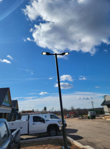 Commercial street lighting installation with a dual-head LED fixture by BESTA in Perkasie, PA.