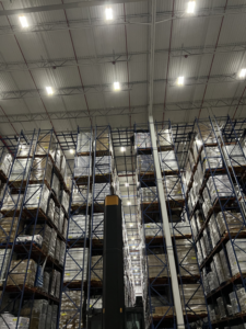 Bright LED lighting installed in a large commercial warehouse by TCL Electrical and Lighting in North Aurora, IL