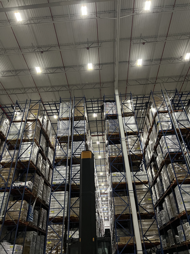 Bright LED lighting installed in a large commercial warehouse by TCL Electrical and Lighting in North Aurora, IL