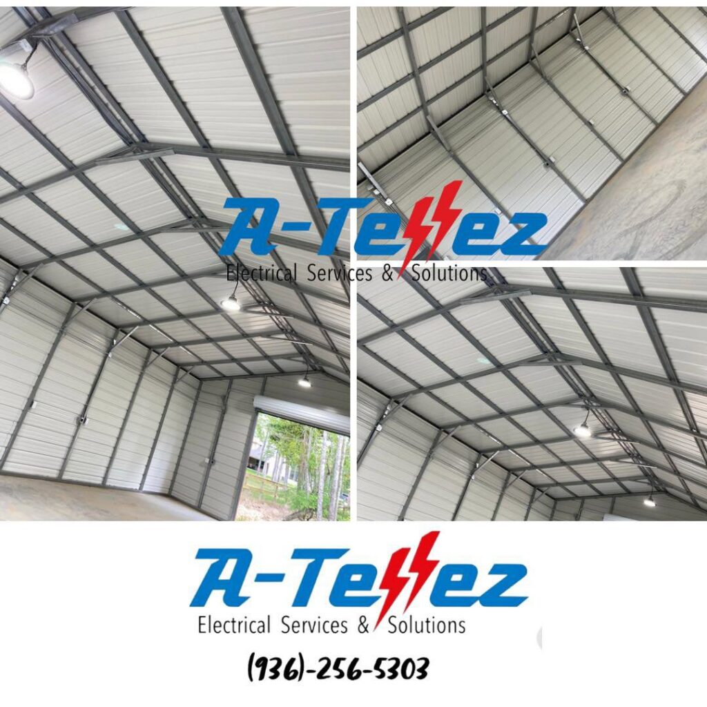 New commercial lighting installed in a large metal warehouse by A-Tellez Electrical Services & Solutions L.L.C in Houston, TX.