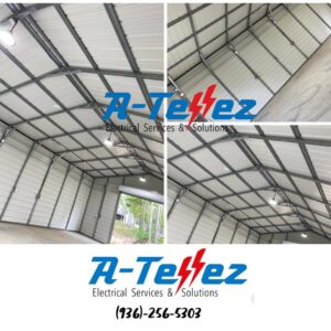 New commercial lighting installed in a large metal warehouse by A-Tellez Electrical Services & Solutions L.L.C in Houston, TX.
