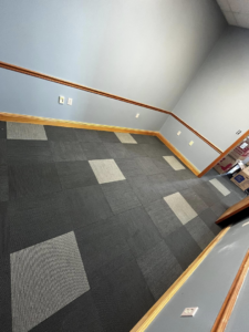 Completed carpet tile installation in a commercial space by Long's Family Flooring Solutions LLC in New Alexandria, PA.