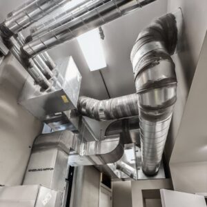 Complex and extensive metal HVAC ductwork installation in a commercial building by Air-Flow Mechanical Services, Inc. in Cincinnati, OH.