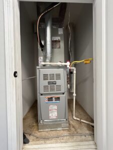 A Concord furnace and air handler unit newly installed in a closet by Bluestone Refrigeration LLC in Las Cruces, NM.