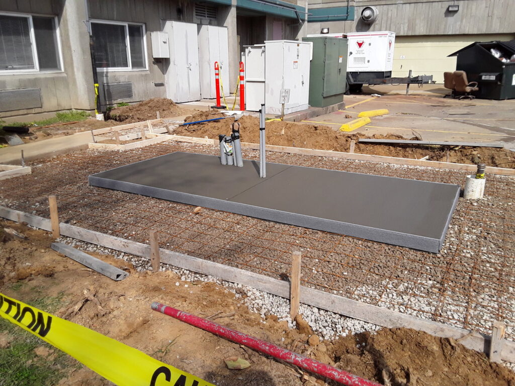 A concrete pad being prepared for a new industrial generator installation by Varitech, Inc. in Louisville, KY.