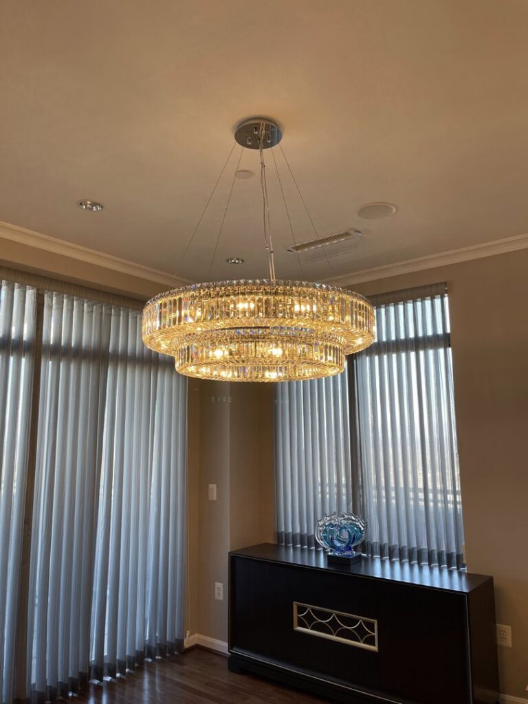 Elegant crystal chandelier expertly installed by Armenergo Electrician in Rockville, MD