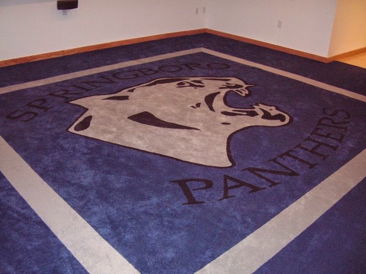 Custom logo carpet installation featuring 'Springboro Panthers' by Pages Flooring in Springboro, OH.