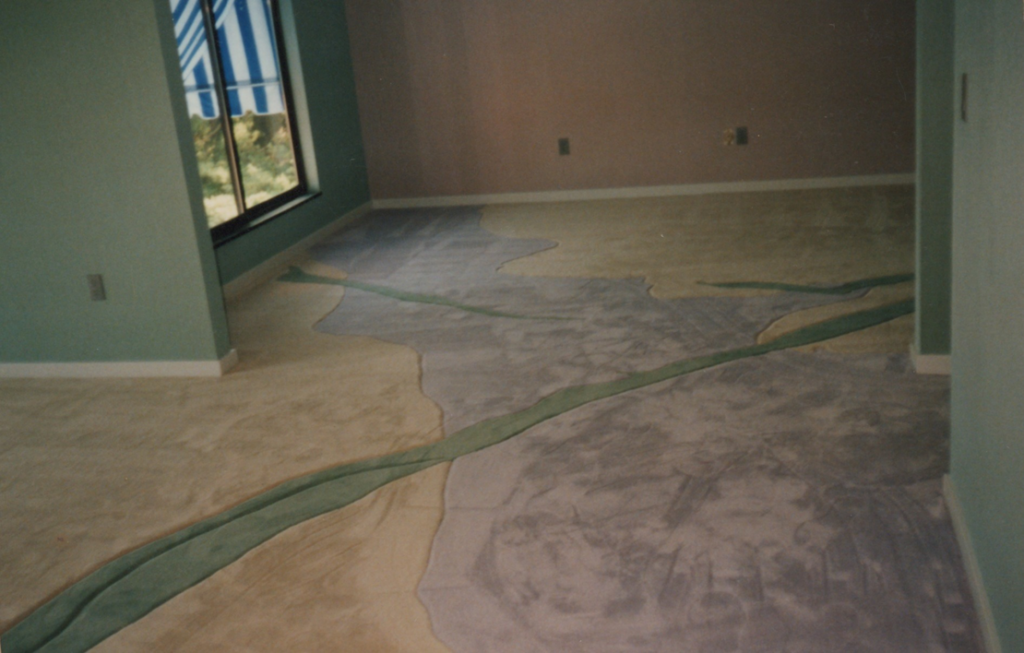Custom multi-color carpet installation by American Flooring Specialists in Albany, NY.