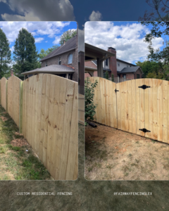 A custom residential wood privacy fence with a matching gate, expertly installed by Fairway Fencing in Lexington, KY.