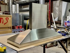 Custom stainless steel range hood fabrication by Sheet Metal Solutions, LLC in Duluth, MN.