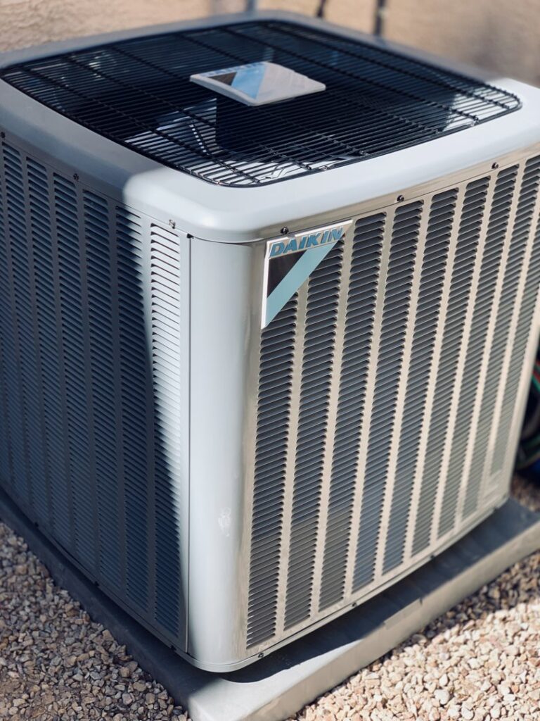 An outdoor Daikin HVAC condenser unit installed by Instant Air in Las Vegas, NV.