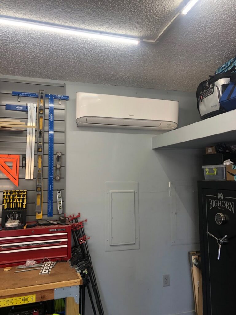 A Daikin mini-split indoor unit installed in a garage by B&B Hvac Llc in Memphis, TN.
