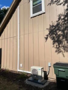 A Daikin mini-split outdoor condenser unit installation by Pronto Air, an HVAC contractor in Olathe, KS.