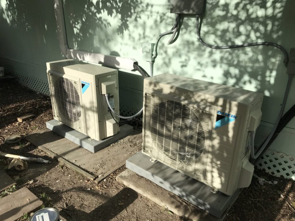 Two Daikin mini-split outdoor units professionally installed by Tek-Aire Services Inc. in Columbia, SC.