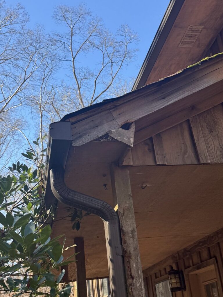A damaged eave and soffit area on a home, indicating a potential wildlife entry point for Elite Wildlife Removal and Prevention in Nashville, TN.