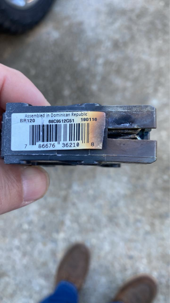 A damaged electrical breaker needing replacement by Southern Electrical Services, LLC in Leesburg, VA.