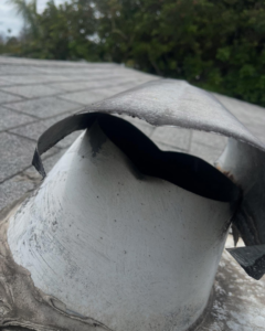 A damaged roof vent, a common wildlife entry point, inspected by Ark Pest Management in Anaheim, CA.