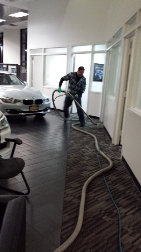 Carpet cleaning in a car dealership showroom by Harper's Cleaning Services in Anaheim, CA.