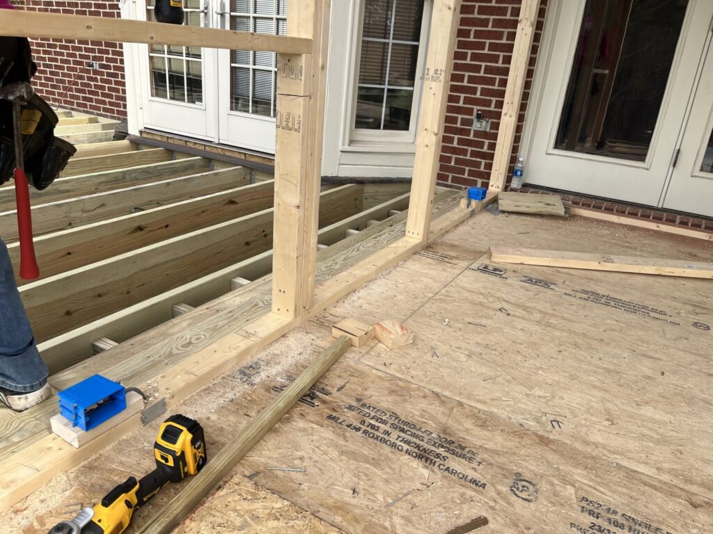 Electrical rough-in for outlets or lighting during deck construction by Oak Electric LLC in Waterford, MI.