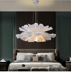A decorative pendant light fixture installed in a bedroom by Electric Avenue in Lincoln, NE.
