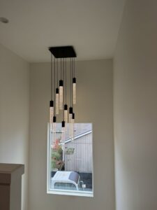 Modern decorative chandelier light fixture installed by Silverline Electric LLC in Kennewick, WA.