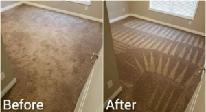 Before and after comparison of deep carpet cleaning in a residential room by Hawkins Carpet Cleaning in Owensboro, KY