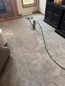Close-up of a deep carpet cleaning process with steam, performed by Green Bay Carpet Cleaning in Green Bay, WI.