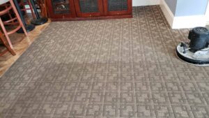 Deep carpet cleaning with a rotary machine leaving clean lines by Professional Carpet Systems of Raleigh, NC