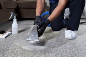 A technician performing deep carpet stain removal with a handheld tool for Nashville Carpet Cleaning in Madison, TN.