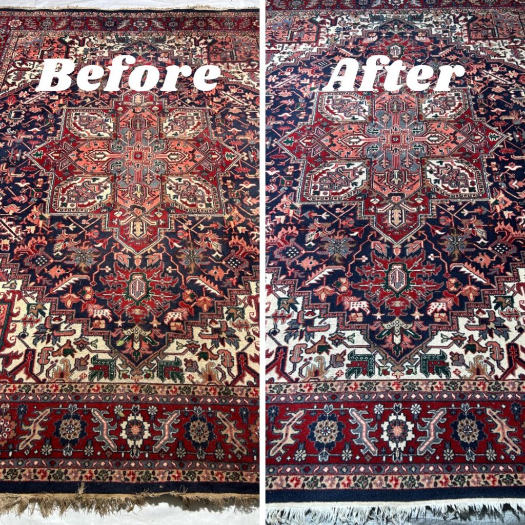 Before and after a detailed area rug cleaning service by Arkansas Floor and Upholstery Care LLC in Fort Smith, AR.