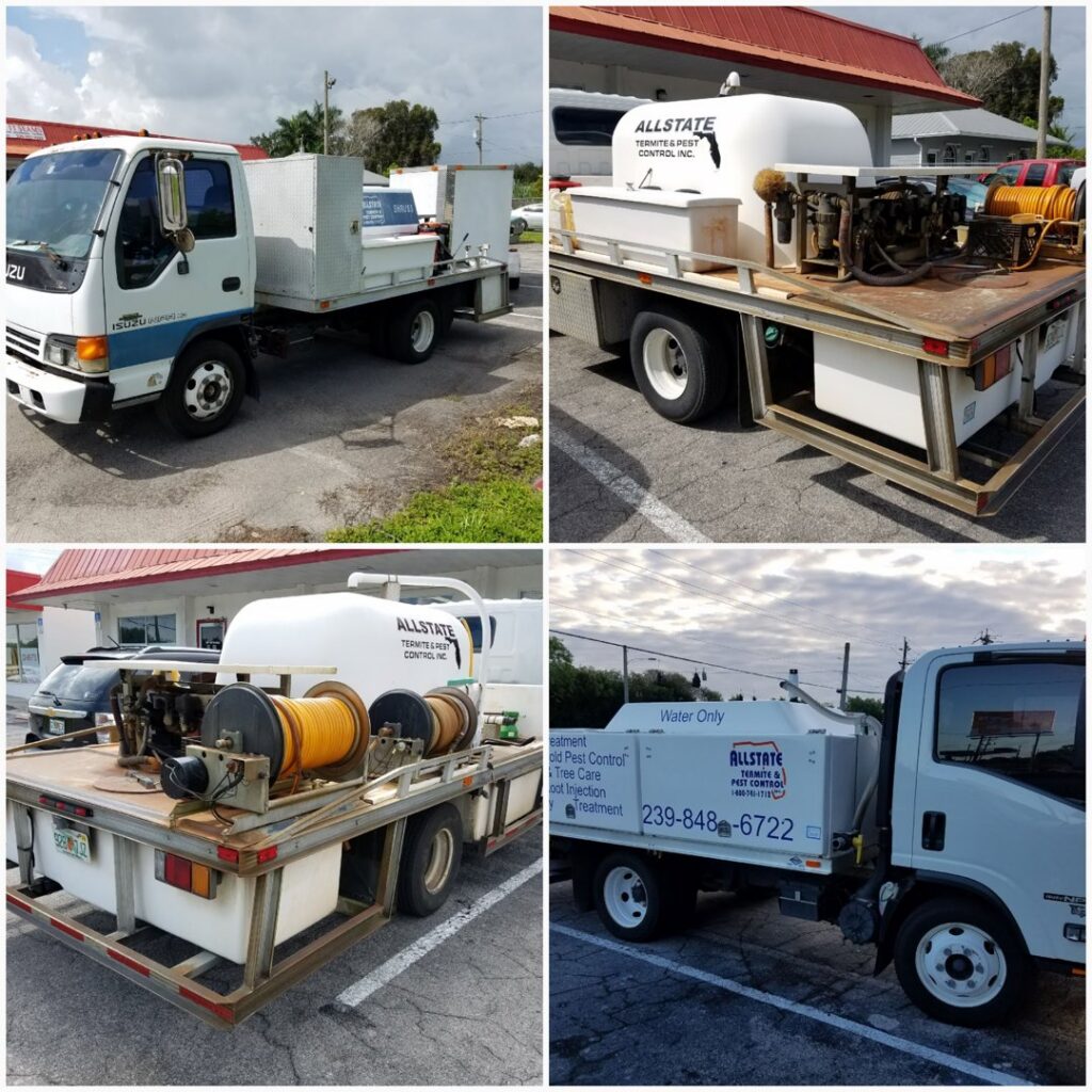 A detailed view of the specialized pest control equipment on a service truck from Allstate Termite and Pest Control Inc. in Tampa, FL.