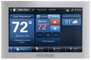 A digital HVAC thermostat and control panel, representing services by Vision Air Services in Tulsa, OK.