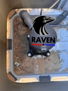 A dirty AC unit compressor requiring maintenance from Raven Heating & Cooling in El Paso, TX.