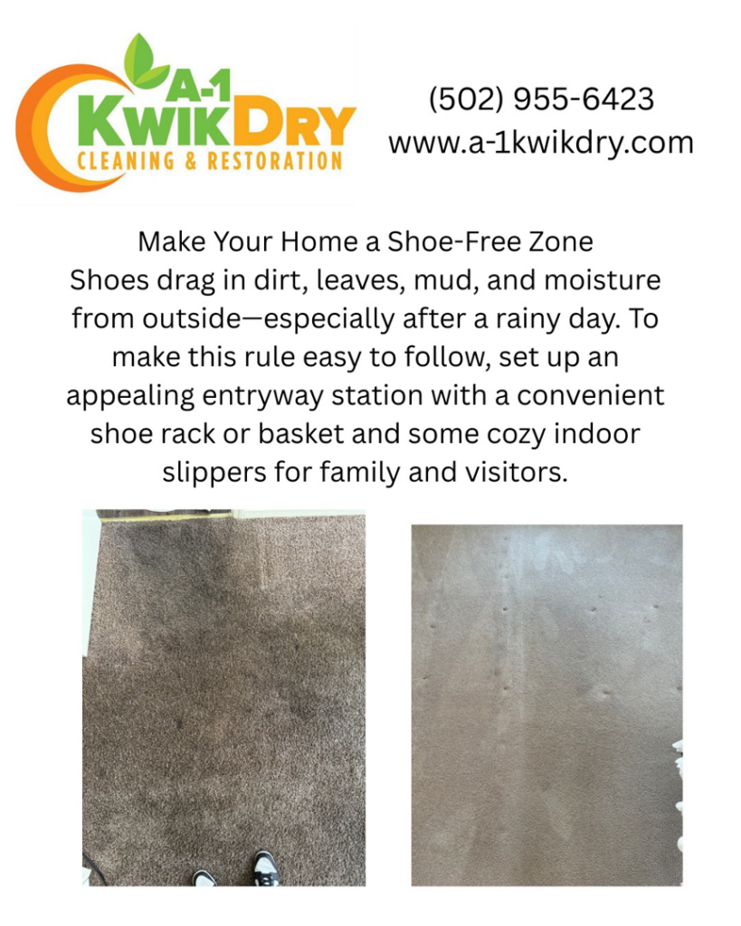 A side-by-side comparison of a dirty carpet and a freshly cleaned carpet by A-1 Kwik Dry Carpet Cleaning in Louisville, KY.