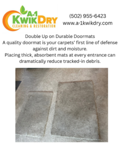 A comparison of a dirty doormat and a cleaner one, showcasing carpet care by A-1 Kwik Dry Carpet Cleaning in Louisville, KY.